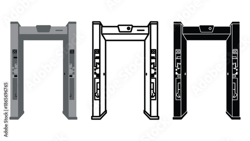 Three different styles of metal detector archways are shown.