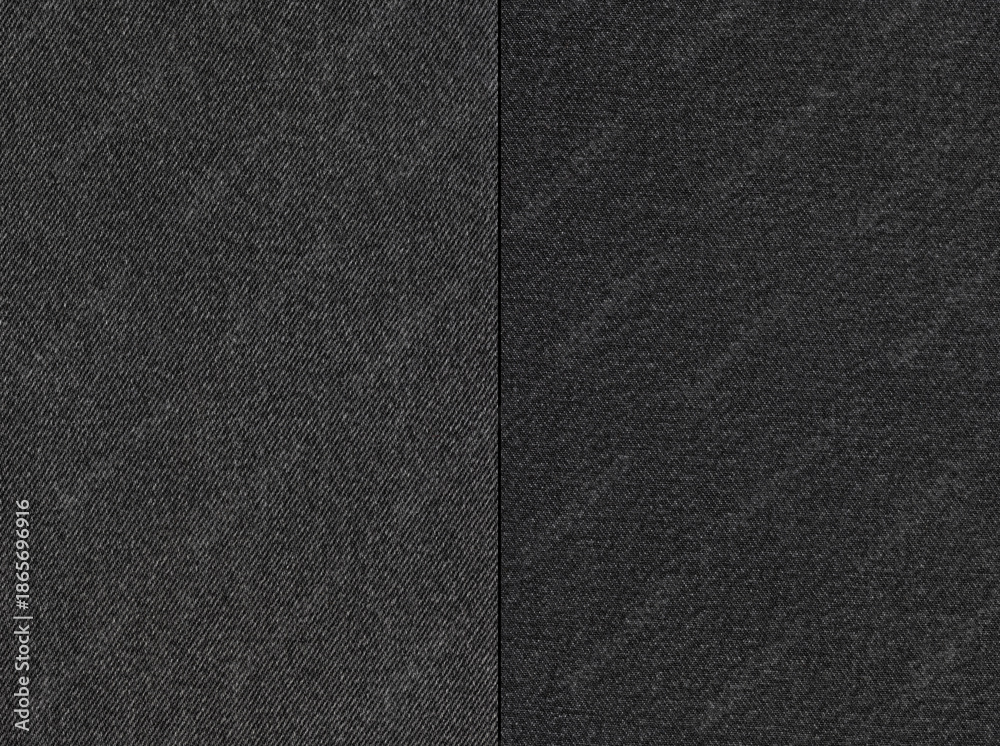 Fototapeta premium Black denim fabric on both sides, for jackets, jeans and other clothing. Close-up, background, texture