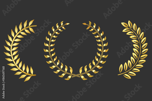 Tableau sur toile Golden laurel wreaths arranged in a semi circle on a dark background