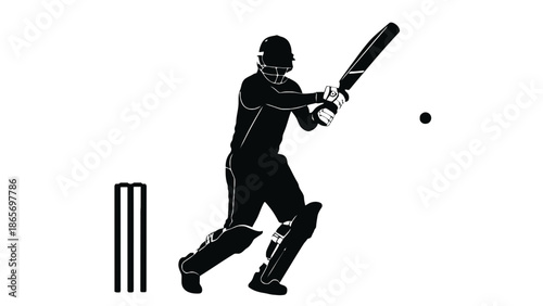 A silhouette of a cricket player batting during a match.
