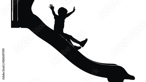 A silhouette of a child playing on a slide with joy