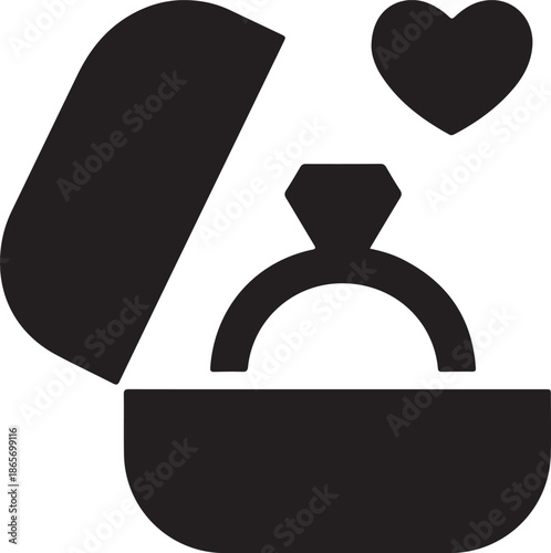 Engagement ring in a box vector icon. Diamond ring marriage proposal symbol