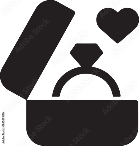 Engagement ring in a box vector icon. Diamond ring marriage proposal symbol