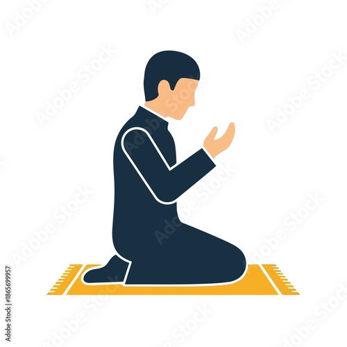 Ramadan prayer vector illustration of Muslim man praying on mat in flat style
