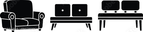 Set of chairs, seats vector illustration icons. 
