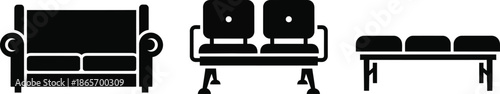 Set of chairs, seats vector illustration icons. 