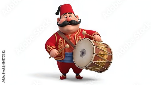 Ramadan, Ramazan Davulcusu, Ottoman, playing drum 3d illustration isolated background