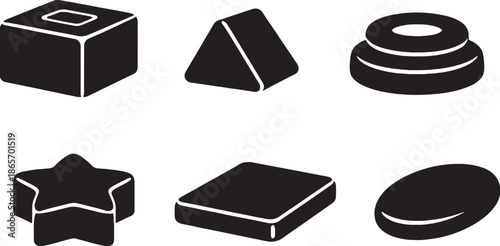 Preschool Shape Learning Toys Silhouette Icon Set eps