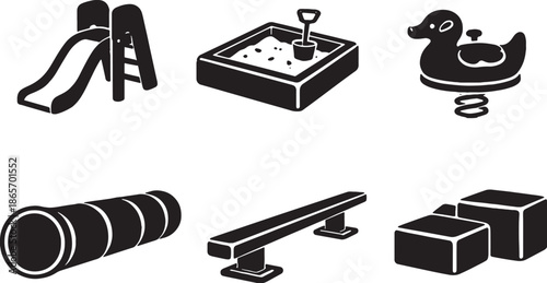 Preschool Music and Sound Toys Silhouette Icon Set eps