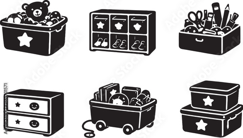 Preschool Math Learning Toys Silhouette Icon Set eps