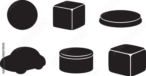 Preschool Basic Play Objects Silhouette Icon Set eps