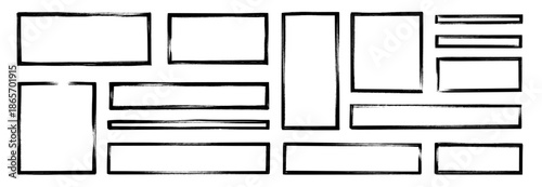 Frame brush rectangle set. Frame rectangle border brush stroke with chalk rough line and square shape. Hand drawn doodle pencil sketch outline on paper with vintage grunge texture. Vector illustration
