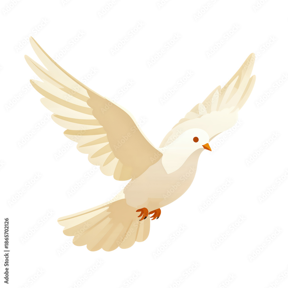 Obraz premium White dove flying with wings spread wide