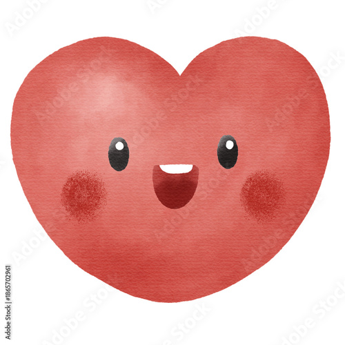 Foto Cute Watercolor Red Smiling Heart Illustration