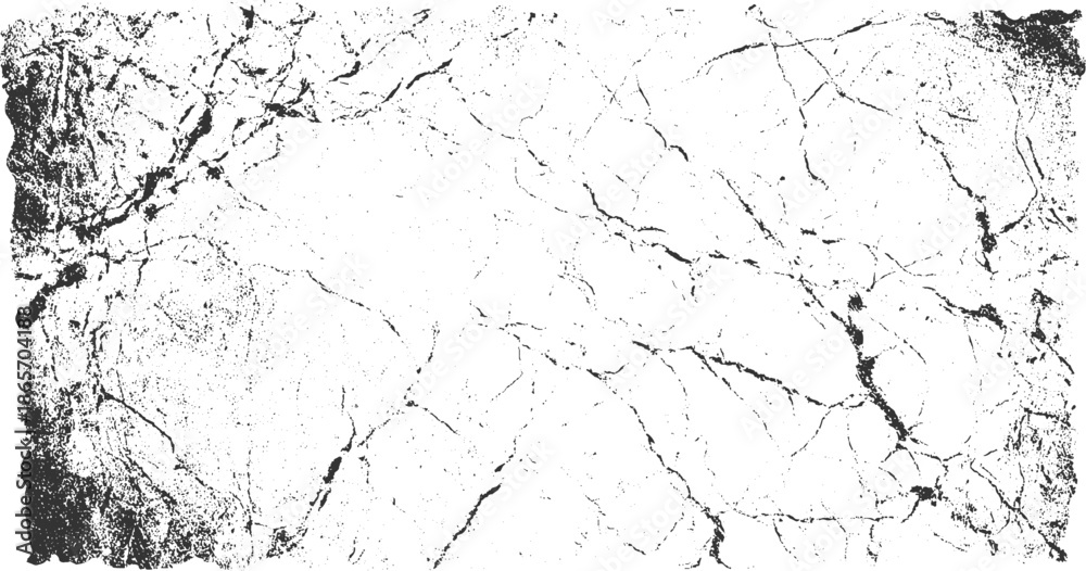 Fototapeta premium Black and white distressed paper texture with cracks and speckles grunge