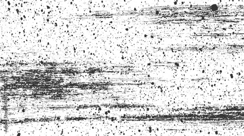 Black ink splatters and horizontal brush strokes on white background grunge texture abstract