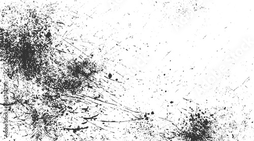 Black ink splatters and scratches on a white background texture grunge