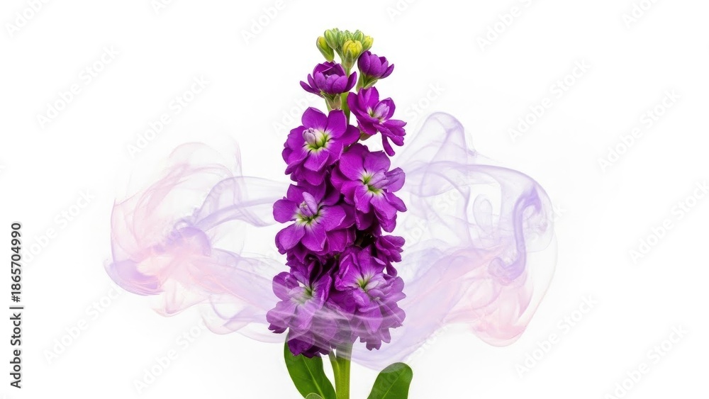 Obraz premium Purple stock flower bloom, blooming Matthiola incana, white background