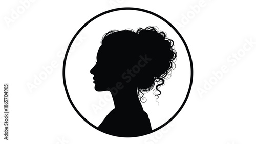 Elegant of a woman with curly hair in profile inside a circle illustration with creative artwork and beauty icon Silhouette vector on whit Background
