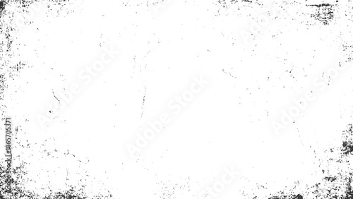 Black textured grunge overlay with white background and scattered specks