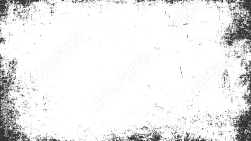Black and white textured grunge border with distressed overlay and scattered dust