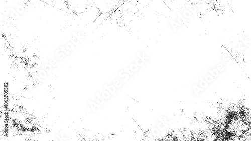 Black ink splatters and scratches on white background texture
