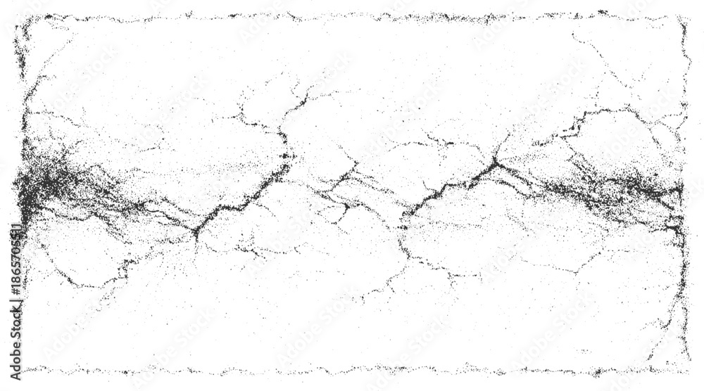 Fototapeta premium Black ink cracks and dots on white background distressed texture abstract