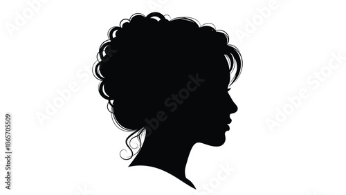 of a woman's profile with curly hair in a minimalist graphic style with female profile and art and design Silhouette vector on whit Background