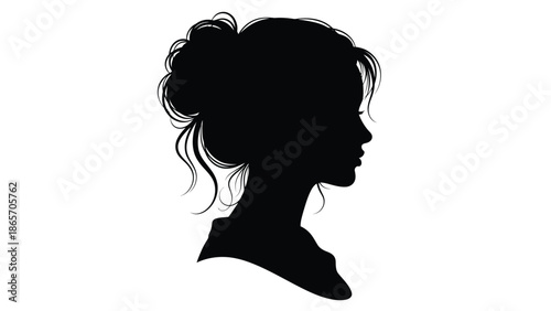 of a woman with a casual updo hairstyle and elegant profile illustration white with beauty and fashion and female Silhouette vector on whit Background