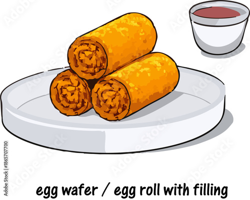 Egg rolls with Meat Floss peanut Dried Shredded Pork Shredded filling white background snack isolate