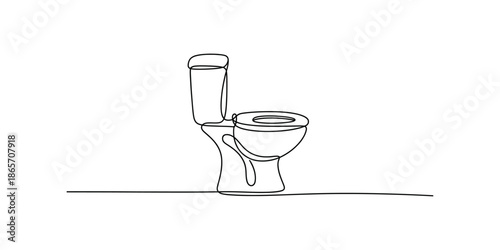 Continuous one line drawing of toilet bowl, isolated on modern toilet with closed lid for bathroom interior vector illustration.