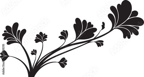 Black Silhouette of a Flowering Plant with Leaves and Stems