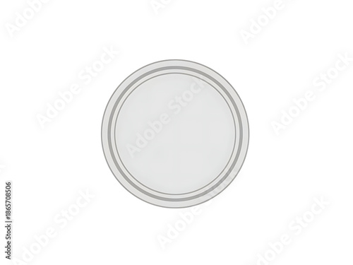A round, blank, white plate with a simple design on a plain background