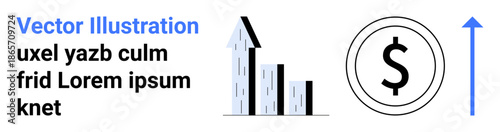 Business finance, economic growth, investment strategies, profit increase, market trends, corporate success. Bar chart, dollar symbol upward arrow. Economic growth and investment strategies concept