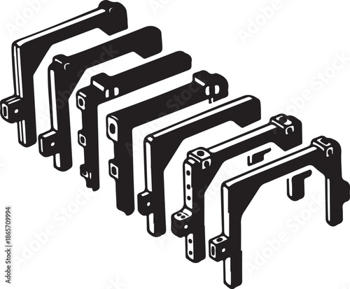 Set of black metal door handles with bolts and screws