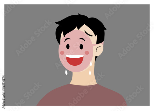 Depressive symptoms: the man is wearing a mask of smiles to hide the sadness inside.