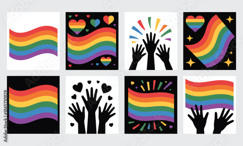Collecting of vibrant lgbtq+ pride flag designs celebrating diversity and inclusion