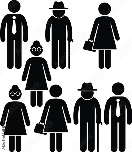 Diverse group of people icons representing different ages and genders