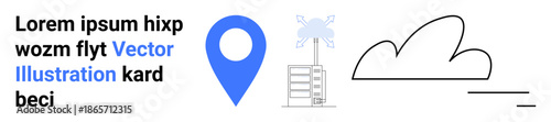 Free Download Navigation, technology, digital communication, minimalism, branding, creative design. Flat location pin, cloud placeholder text. Navigation and technology with modern elements - GFXLoad