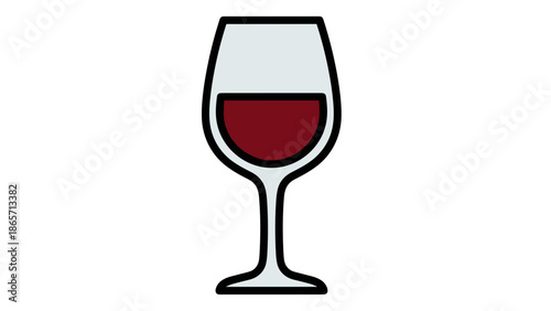 Elegant Wine Glass Illustration with Red Wine.