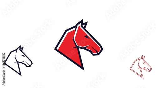 Geometric Horse Head Logo Design with Bold Red Color.
