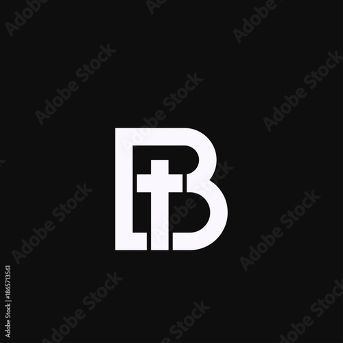 Christian Cross and Letter B Modern Minimalist Logo Design in White on Black