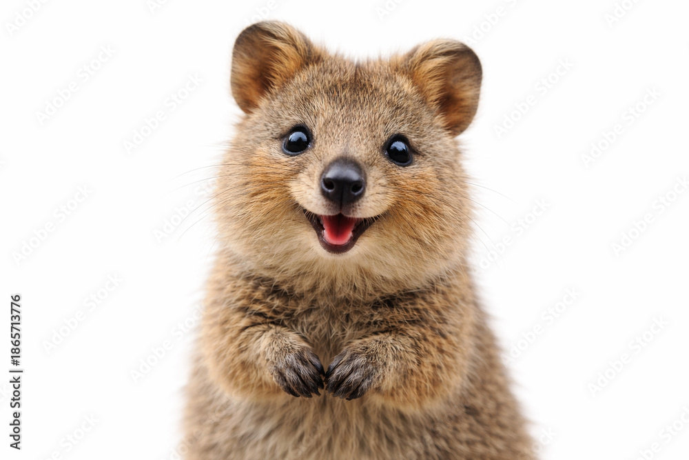 Fototapeta premium Happy Smiling Quokka World Happiest Animal Isolated on White