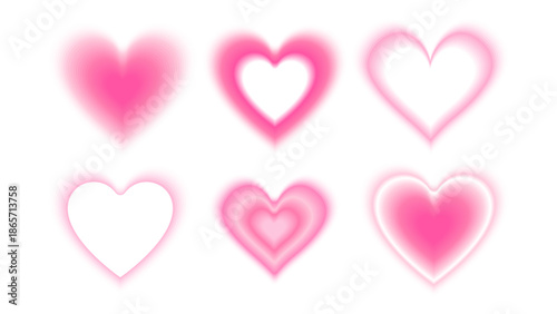 Vector glowing blurred hearts. Valentine hearts with bokeh effect and pink aura. Gradient illustrations for design
