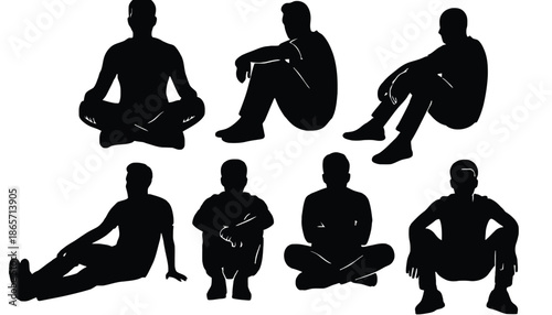 A collection of men sitting in various poses in silhouette