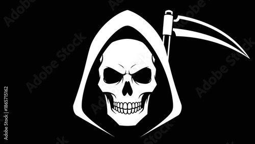 Grim Reaper Skull with Scythe A Symbol of Death and Mortality.