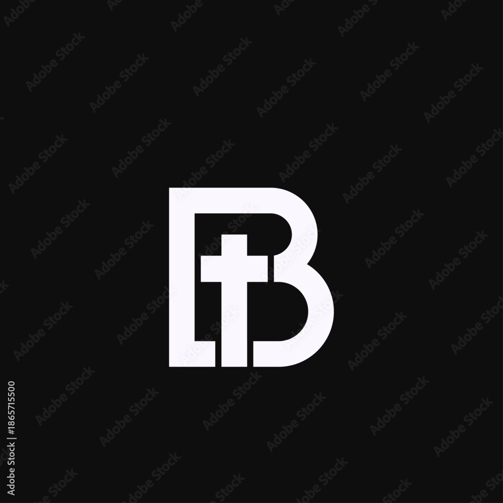 Obraz premium Christian Cross and Letter B Modern Minimalist Logo Design in White on Black