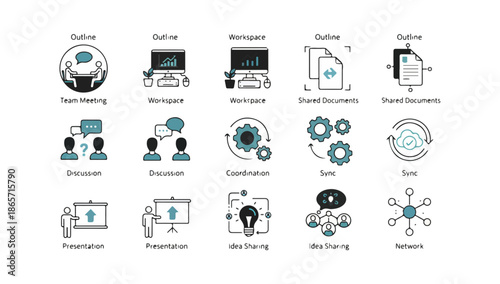 Abstract graphic illustrations of business concepts and icons