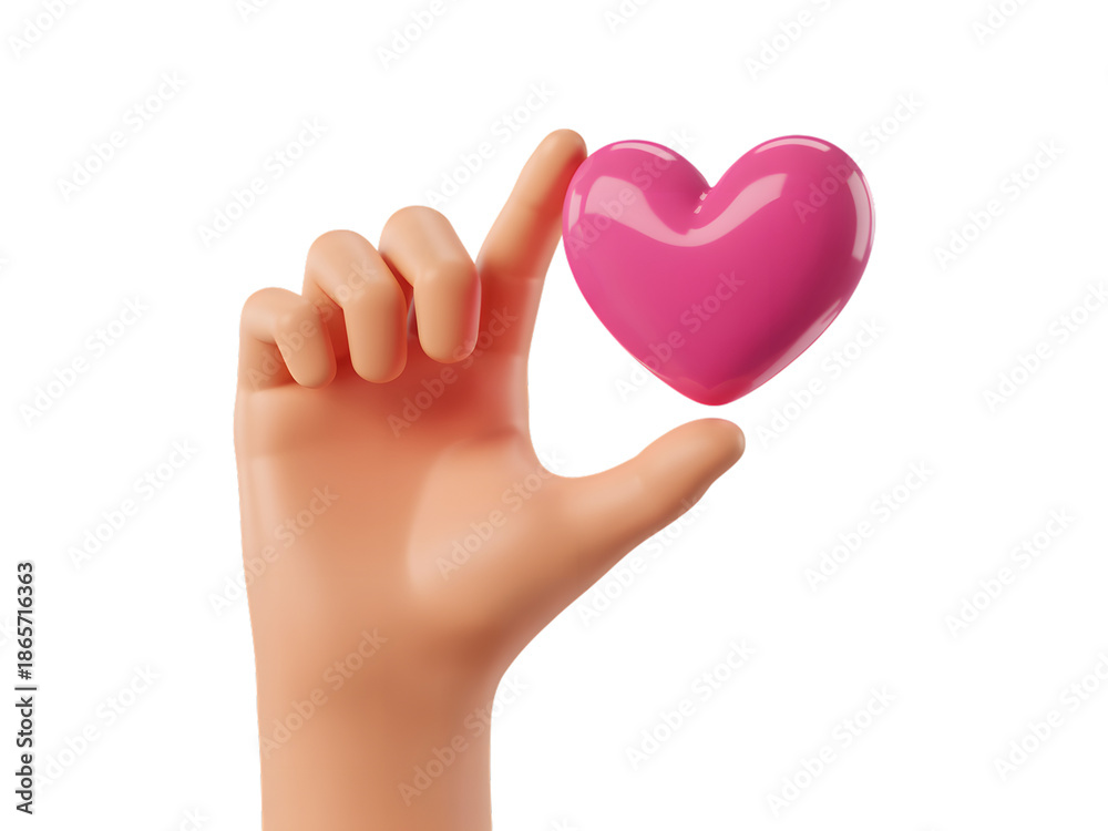 Obraz premium Hand holding pink heart emoji isolated on transparent background