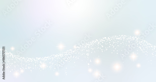 Abstract white and blue background with glittering light particle wave and sparkles
